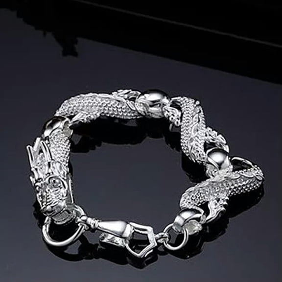 QQTDFG Men's Jewelry 925Sterling Silver White China Dragon Cool Chains Bracelet 8" H036-default