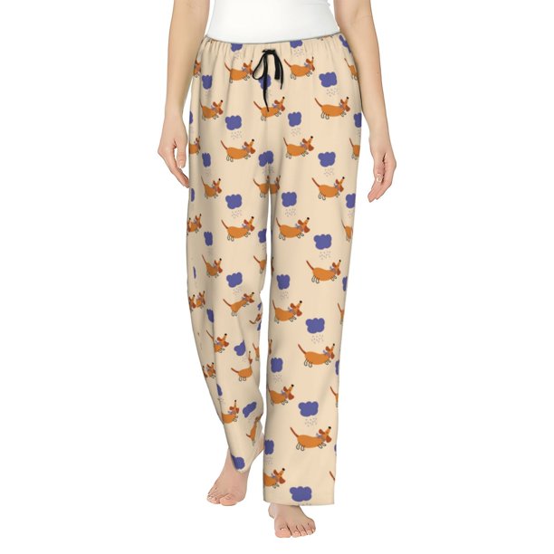 Fotbe Dachshund Pantalones de Pijama para Mujer, Pantalones de Dormir, Pantalones Pj con Cordón y Bolsillos-X-Large