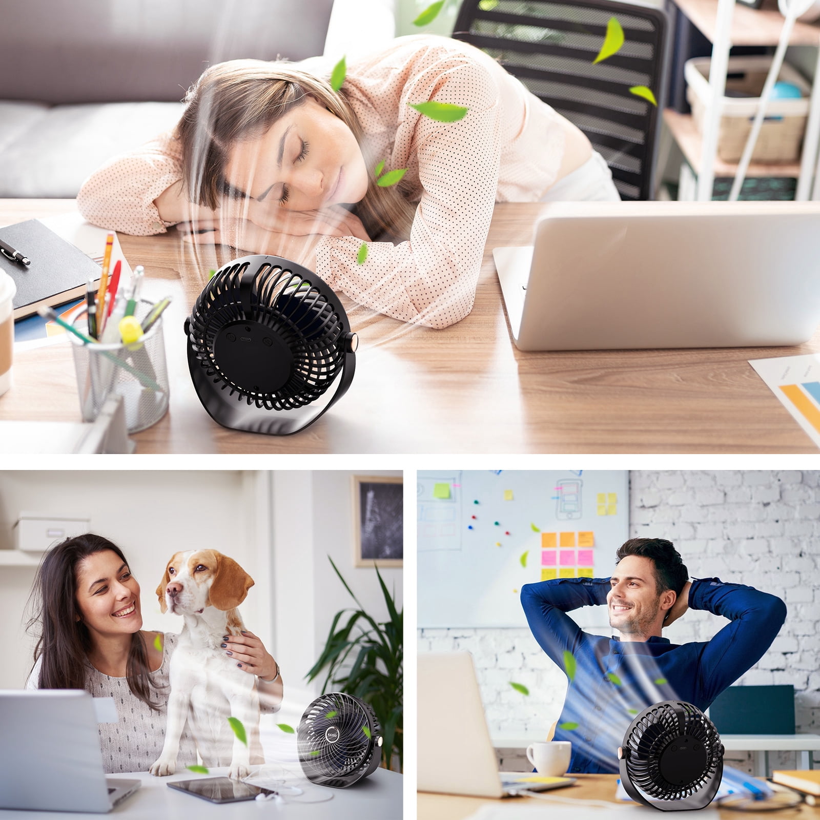 6" Table Fans for Home, Portable Desktop Fan 360°-Degree Adjustable Tilt, 3000mAh USB Rechargeable Fan, 26db Low Noise, 5 Speeds, Child Friendly Quiet Small Desk Fan for Home, Bedroom, Dorm & Office
