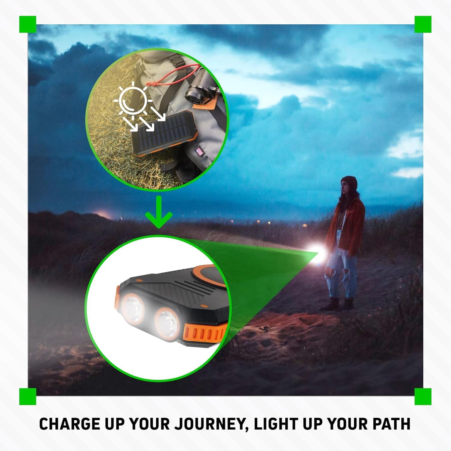 Chargeworx Solar Power Bank and Wireless Charger, 15,000 mAh Battery Pack with Dual LED Flashlight