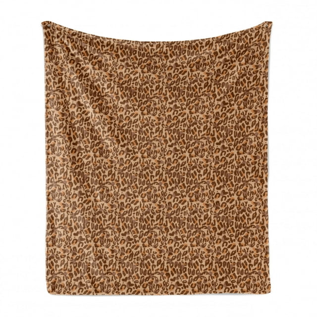 Animal Print Soft Flannel Fleece Throw Blanket, Repeating Animal Skin Pattern and Hidden Hearts, Cozy Plush for Indoor and Outdoor Use, 70" x 90", Peach Chocolate, by Ambesonne