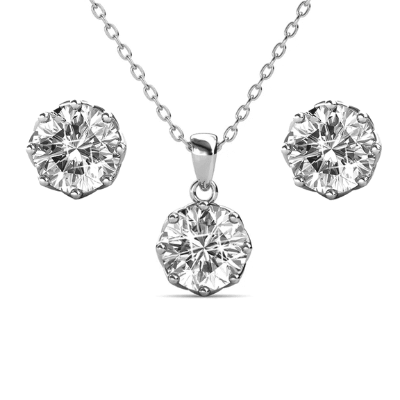 Cate & Chloe Eden 18k White Gold Plated Silver Jewelry Set with Swarovski Crystals Gift for Women