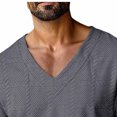 thumbnail image 4 of VBTAPA Mens Textured T Shirt Long Sleeve V Neck Pullover Tops Jacquard Knit Soft Comfy Fall Spring Tops Grey L, 4 of 7