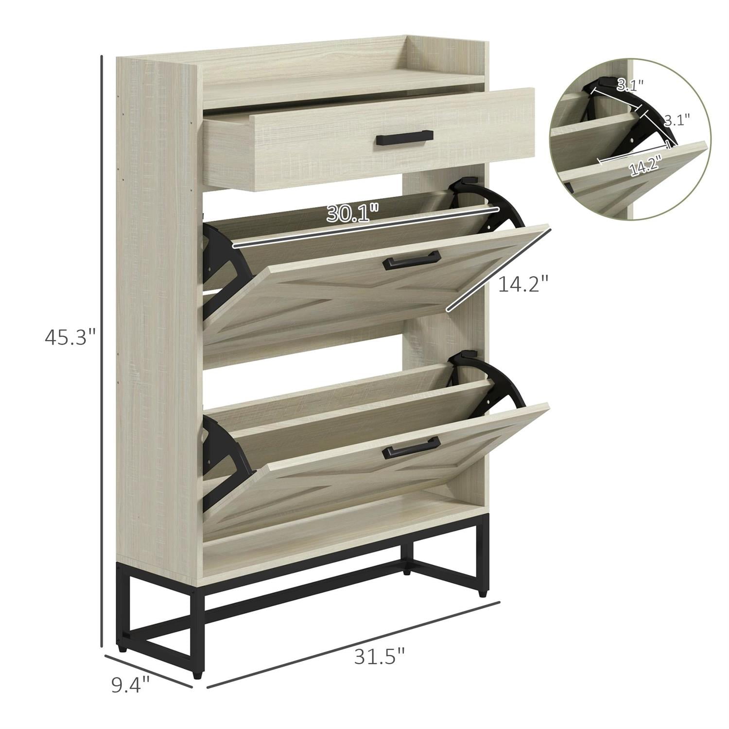 Demi Bonn 45" Shoe Storage Cabinet with Flip Drawers and Adjustable Shelves for Entryways & Hallways, Beige