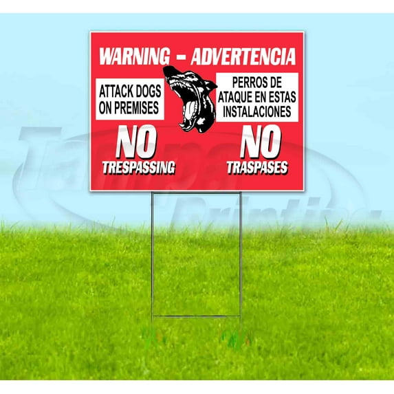 Attack Dogs On Premises (18" x 24") Yard Sign, Includes Metal Step Stake