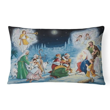 Carolines Treasures PJH3005PW1216 Nativity Born in Bethlehem Canvas Fabric Decorative Pillow, 12H x16W, multicolor