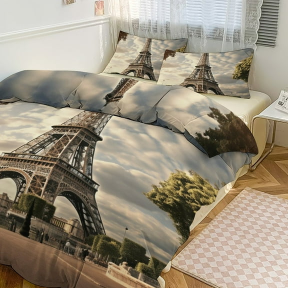 Eiffel Tower Bedding Sets Twin Duvet Cover 3 Piece Cute Bed Set for Boys Girls Kid