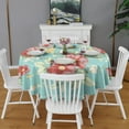 thumbnail image 2 of Round Waterproof Pioneer Pink Peel Tablecloth Reusable Washable Weight Fabric Table Covers for Restaurant,Picnic,Indoor and Outdoor Dining 60 Inch X 60 Inch, 2 of 6