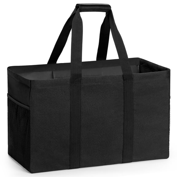 Sangdo Reusable Grocery Bags 20" Large Foldable Shopping Bags with Reinforced Handles Waterproof Durable Tote Bag for Groceries Clothes, Black
