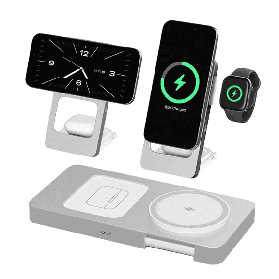 3 in 1 Wireless Charging Station, 15W Fast Charger Stand for Apple Watch and AirPods (Silver)