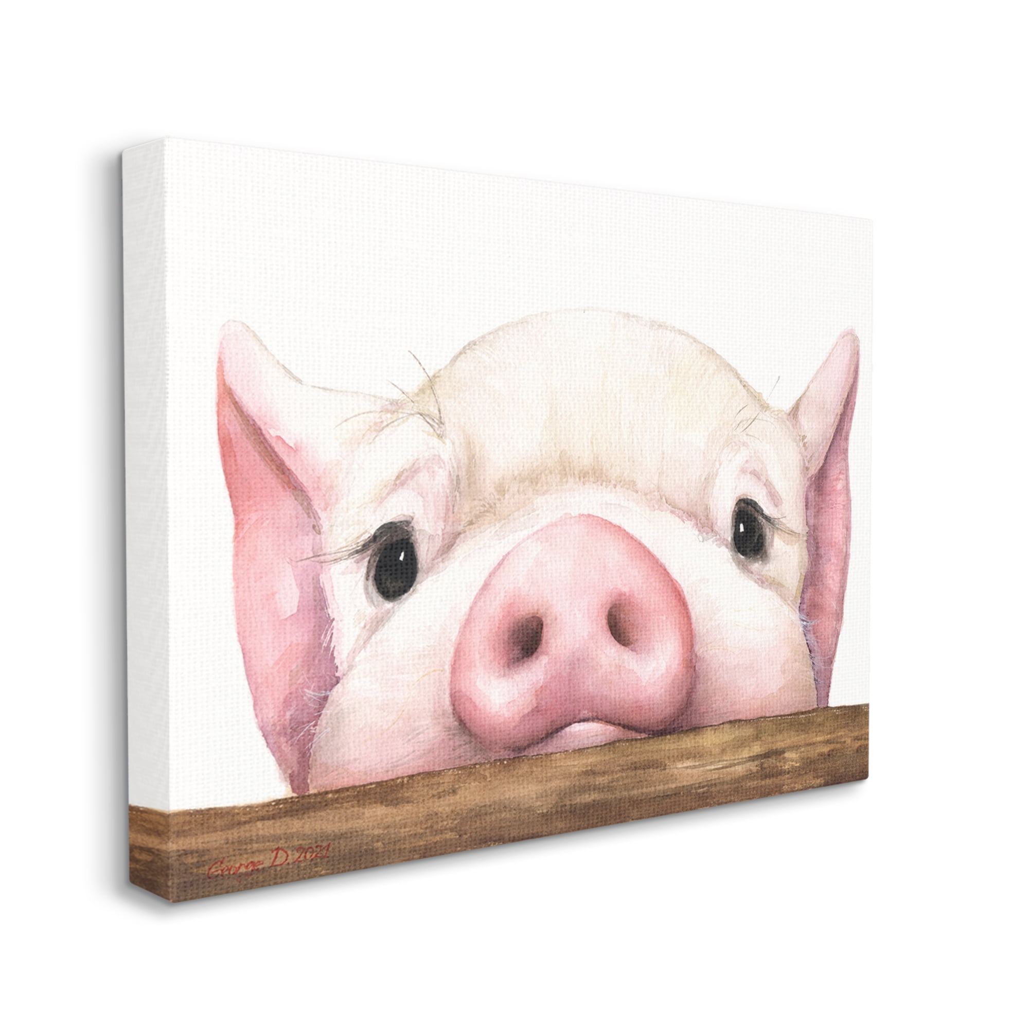 Stupell Industries Sweet Pink Pig Resting Snout Farm Animal Illustration Painting Gallery Wrapped Canvas Print Wall Art, Design by George Dyachenko