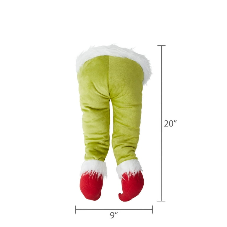 Dr. Seuss' How The Grinch Stole Christmas Grinch Furry Plush Leg Christmas Décor 12.6 inch by Ruz - Green with Red Santa Boots