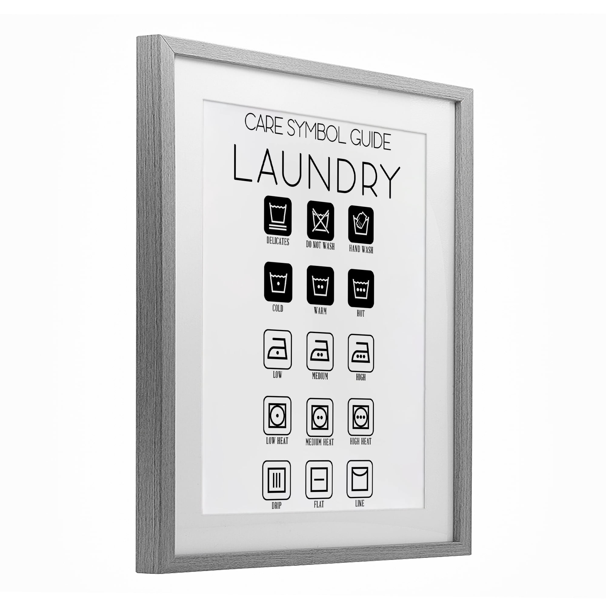 Stupell Industries Laundry Care Symbol Guide Gray Framed Print Under Glass, design by SD Graphics Studio