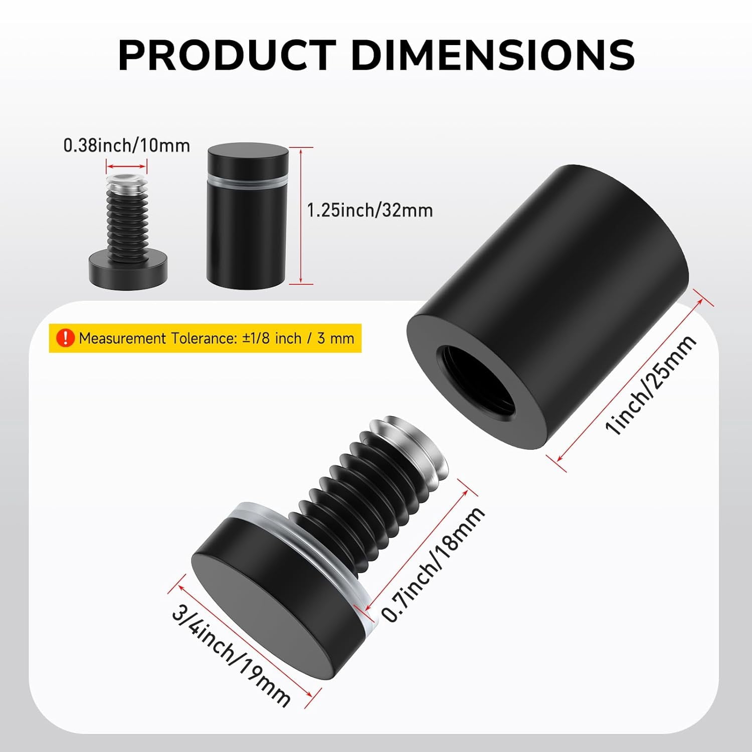 20 stainless steel spacer screws (diameter 3/4 inch x length 1 inch), for acrylic sign spacing installation hardware advertising, black