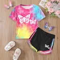 thumbnail image 2 of YDFCWXWGirl's 2 Piece Outfits Tie Dye Crew Neck Tee Shirts and Track Shorts (Watermelon Red, 5-6 Years), 2 of 6