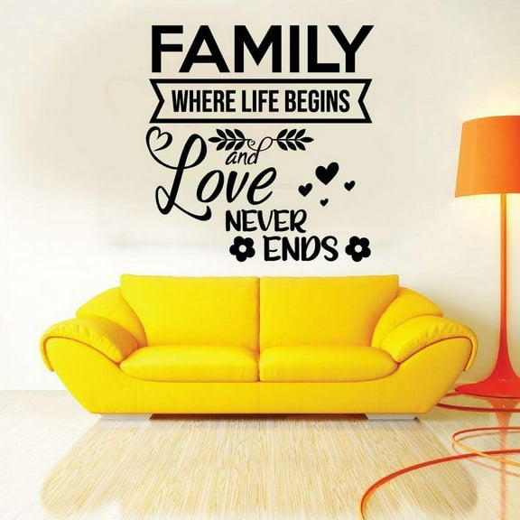Family Where Life Begins And Love Never Ends - Family Quote Home Wall Art Vinyl Wall Decal Nursery Room Home Wall Decoration Family Room Living Room Bedroom Wall Sticker Decor Design Size (20x20 inch)