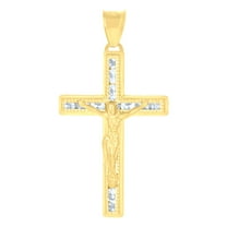 14k Yellow Gold Mens Cubic-Zirconia Crucifix Cross Religious Charm Pendant