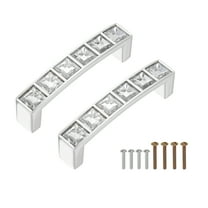 Uxcell U Shape Crystal Glass Drawer Cabinet Pulls, Alloy Drawer Handle Pulls for Kitchen Cupboard Dresser Drawer Decor, Silver (2.5 Inch Hole Centers, 2 Pack)