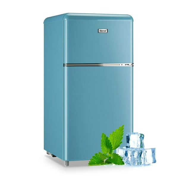 Compact Refrigerator WANAI 3.2 Cu.ft 2 Door Mini Refrigerator Adjustable Glass Shelves