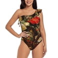 thumbnail image 2 of Picia Elegant Still Life Roses Pattern Women's One Piece Swimsuits,One Shoulder Swimwear Asymmetric ,Ruffle Monokinis Bathing Suits,High Waisted Flattering Bathing Suits-XX-Large, 2 of 8