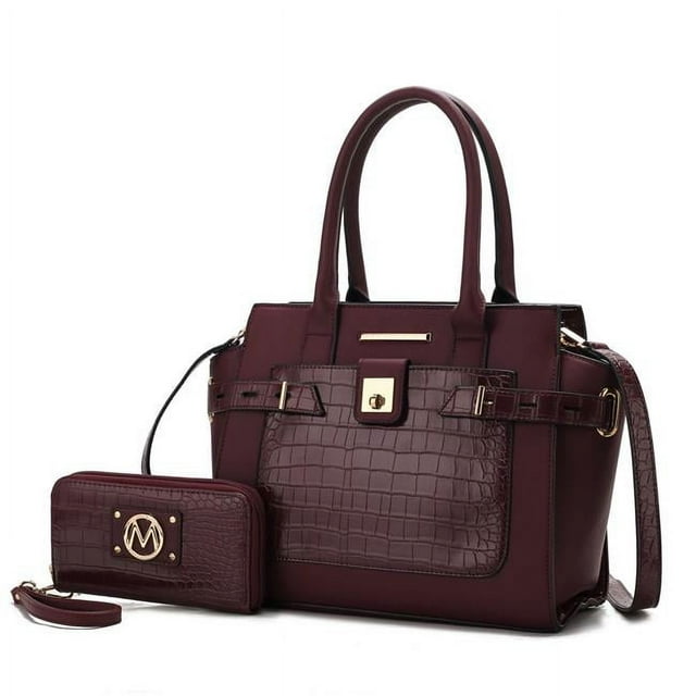 MKF Collection by Mia K. MKF-L162WN Sac à Main en Cuir Végan Embossé Crocodile Isla avec Portefeuille - 2 Pcs