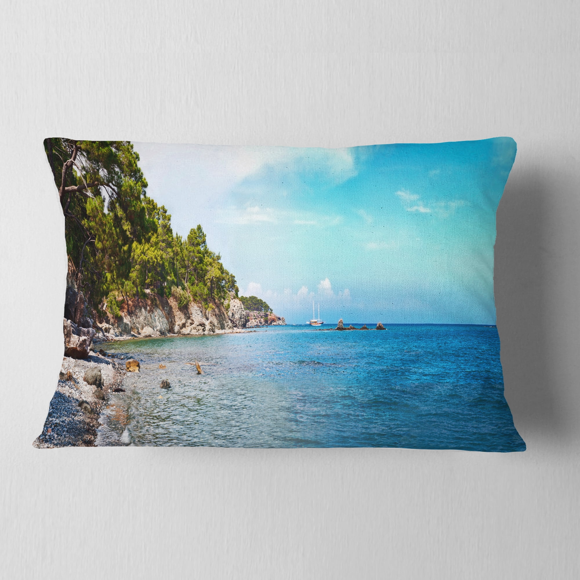 Designart 12" x 20" Blue Polyester Throw Pillow