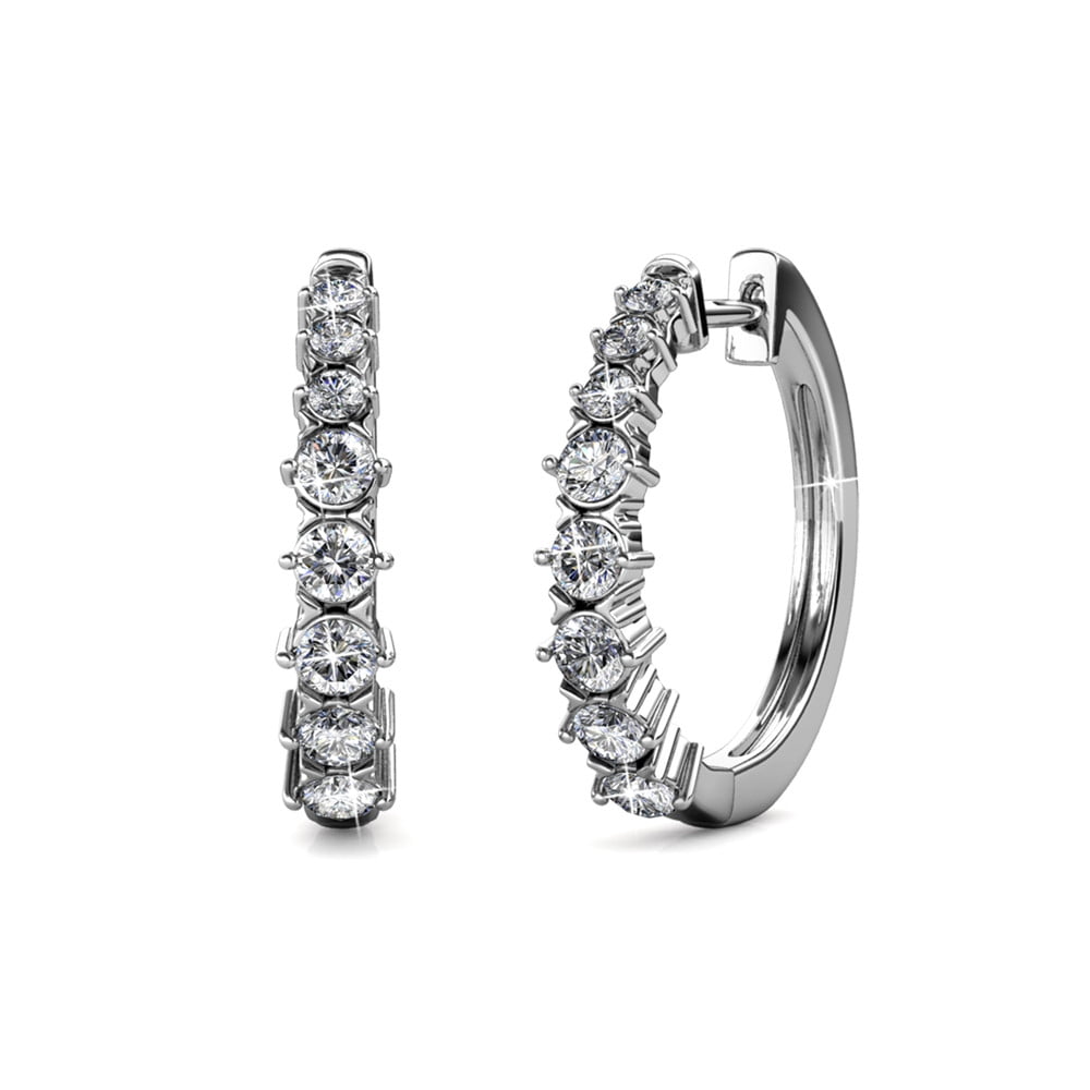 14k White Gold  Graduated Diamond Hoop Earrings Unique Designer Earring