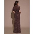 thumbnail image 2 of Coffee Brown Polka Dot Ruched Maxi Dress With Short Sleeve And High Neck, 2 of 30