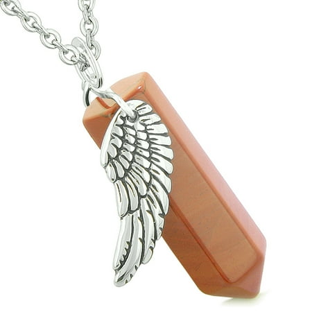 Red Jasper Heart Necklace - Amulet Angel Wing Magic Energy Wand Crystal Point Red Jasper Crystal Pendant 18 Inch Necklace