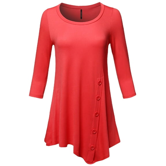 FashionOutfit Women's Casual Solid Soft Stretch Asymmetrical 3/4 Sleeve Button Tunic Top