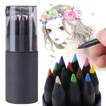 WALFRONT Colored Sketching Pencil, 12 Color Drawing Sketching Painting Colorful Pencils in Black-wood Colored Stationery, Premium Artist Soft Series Lead with Vibrant (Best Pencil Lead For Sketching)