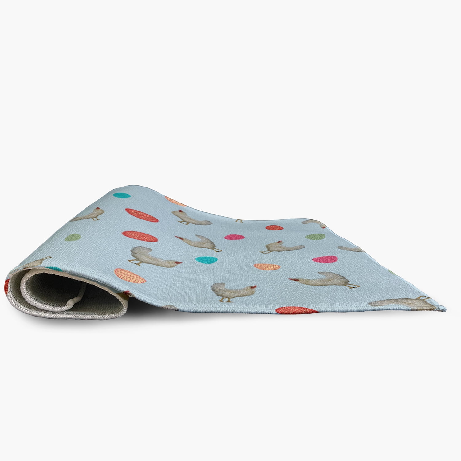 Simply Daisy 4' x 6' After Rain Blue Chickens and Eggs Easter Chenille Indoor/Outdoor Rug