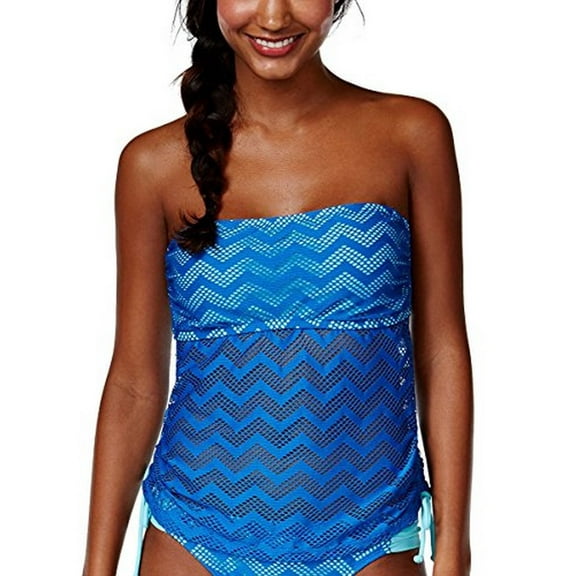 Hula Honey Juniors' Crochet Cutout Bandeau Tankini Top, Royal Blue, XS