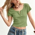 thumbnail image 6 of Miluxas Girls' Ribbed Henley Crop Top - Short Sleeve Fitted T-Shirt, Casual Button Neck Tee for Kids, School, Playdates, Casual Outings & Everyday Wear Green 7 Years, 6 of 7