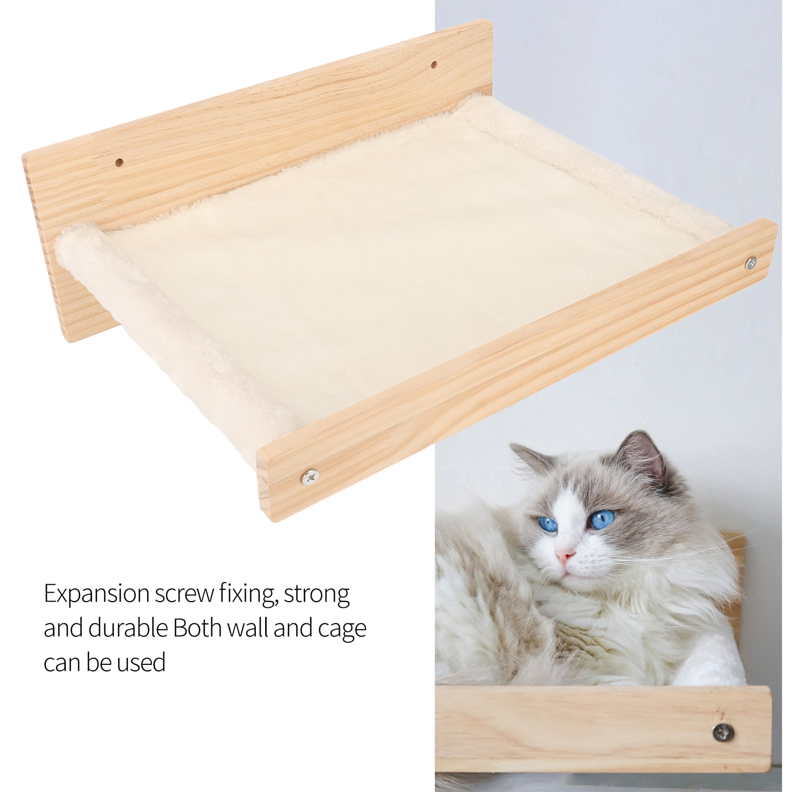 Riousery Wall Mounted Cat Hammock Bed Breathable Washable Space Saving Cat Window Perch Shelf Wood Furniture for Indoor Cats and Kittens Sleeping Resting 16.5 inches / 42 cm