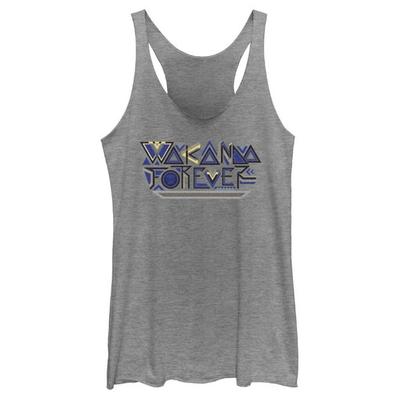 Women's Black Panther: Wakanda Forever Yellow and Blue Pattern Logo  Racerback Tank Top Gray Heather Small