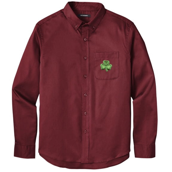 Men's IRISH SHAMROCK PATCH Twill Shirt with Pocket, Small Burgundy