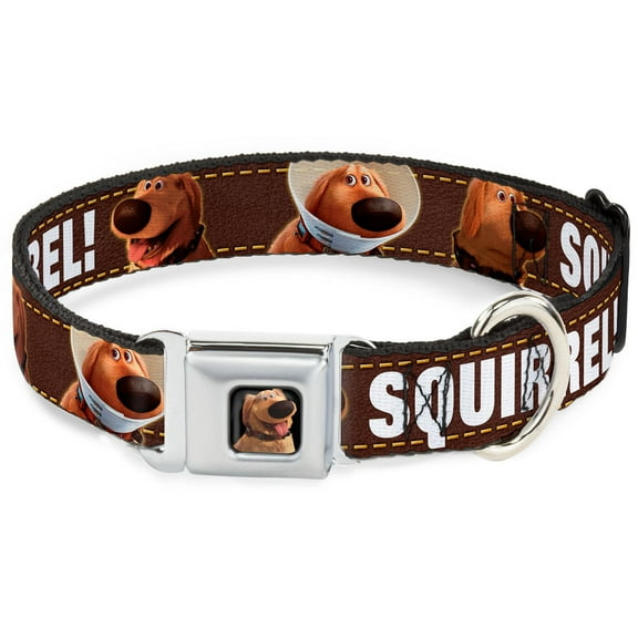 Disney Pet Collar, Dog Collar Metal Seatbelt Buckle, Dug Poses Squirrel Brown Yellow White, 11 to 16.5 Inches 1.0 Inch Wide
