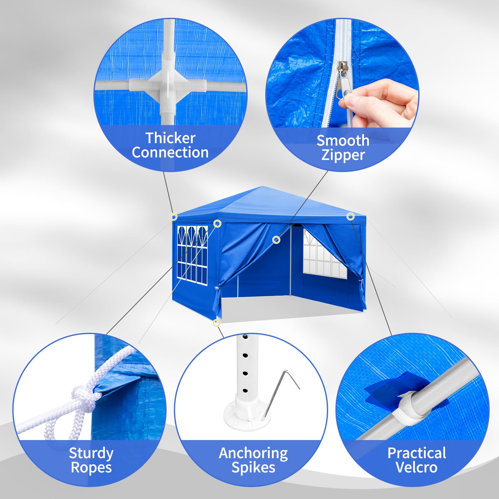 Topcobe 120" x120" Large Party Tent, Events Shelter Canopy Patio Canopy with 4 Side Walls, Shade Shelter for Weddings, Picnic, Blue