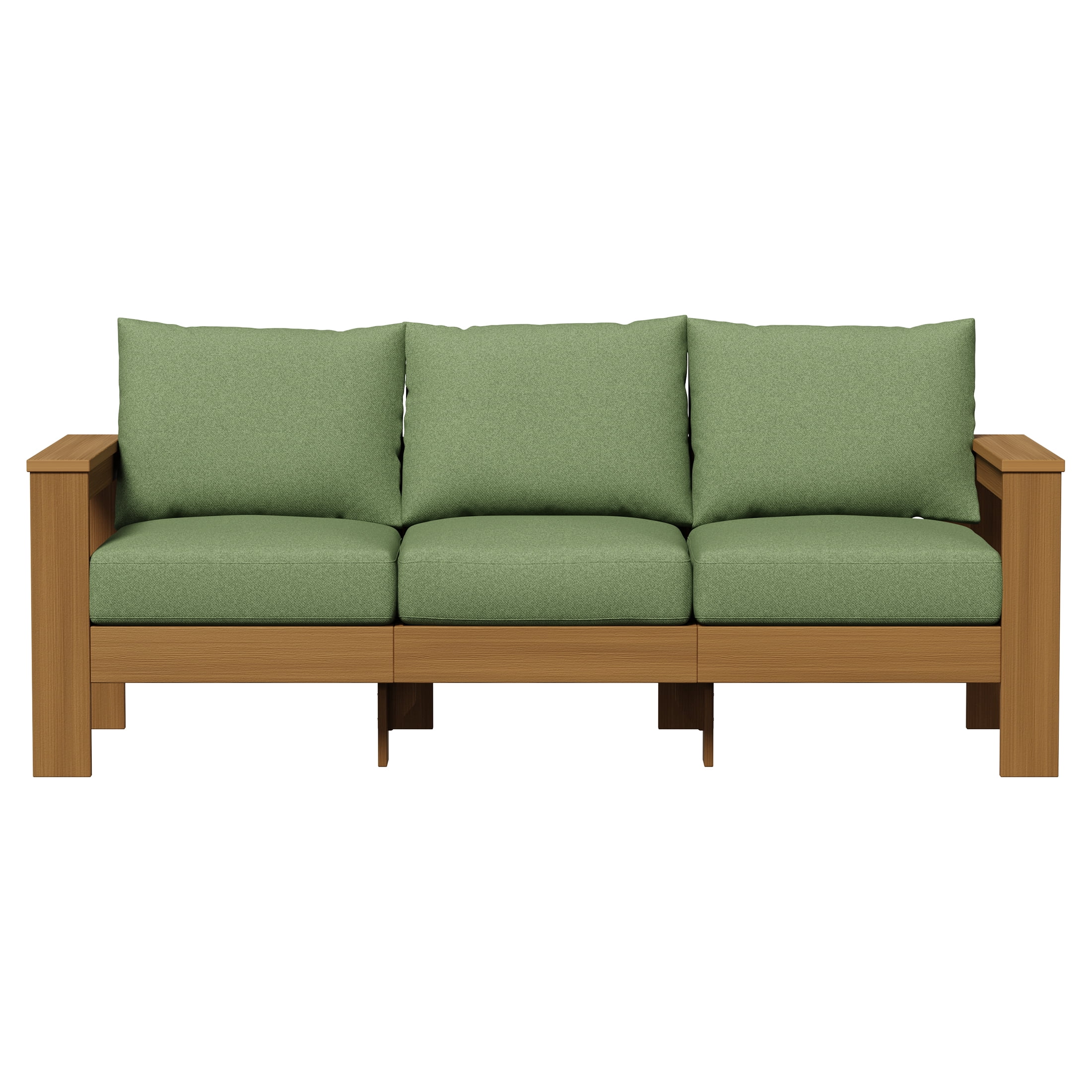 Better Homes & Gardens Ezra Outdoor Sofa, HDPE, Teak with Green Cushions