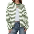thumbnail image 2 of idosla Womens Striped Cardigan Casual Long Sleeve Open Front Button Down Loose Knit Lightweight Fall Sweaters (Light Green, XL), 2 of 5