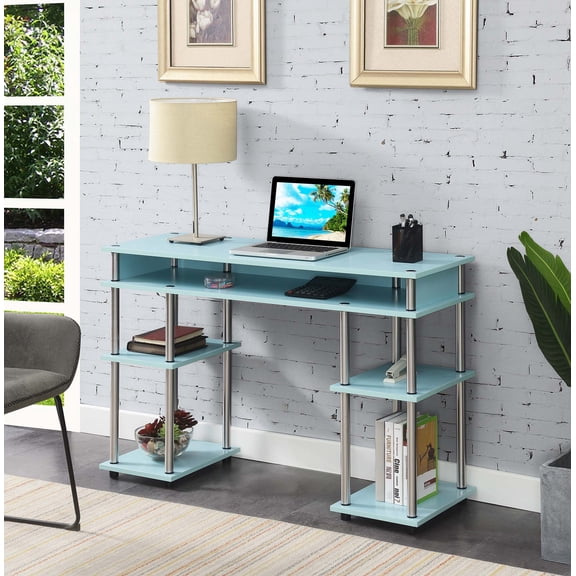Convenience Concepts Designs2Go 30" Tall No Tools Student Desk with Shelves, Sea Foam Blue, All ages