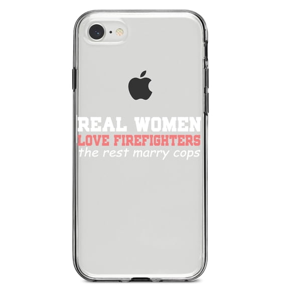 DistinctInk Clear Shockproof Hybrid Case for iPhone 7 8 SE (2020 Model) 4.7" Screen TPU Bumper Acrylic Back Tempered Glass Screen Protector - Real Women Love Firefighters Not Cops