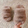 thumbnail image 5 of Cdudpw Boys Girls Fuzzy House Slippers Cute Comfy Faux Slip On Fluffy Plush Open Toe Home Slides for Kids Indoor Outdoor Warm Shoes(W227-Khaki), 5 of 5