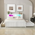 thumbnail image 2 of Queen Wood Platform Bed Mattress Foundation with LED, 2 Drawers and 1 Twin Size Trundle, Bed Frame Storage Bed w/ Wooden Slats for Boy Girl, No Box Spring Needed, 2 of 8