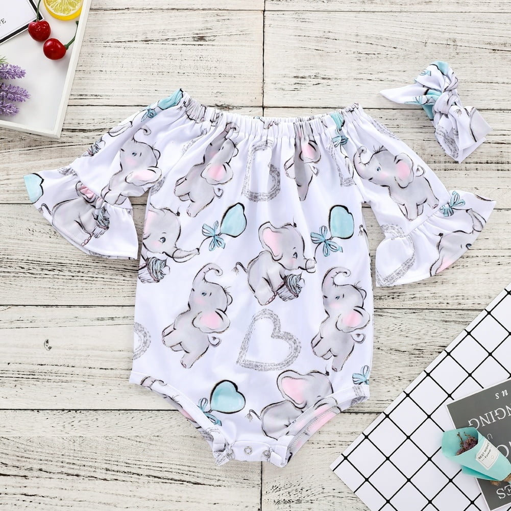 Canis Newborn Baby Girls Elephant Romper Bodysuit Jumpsuit Playsuit