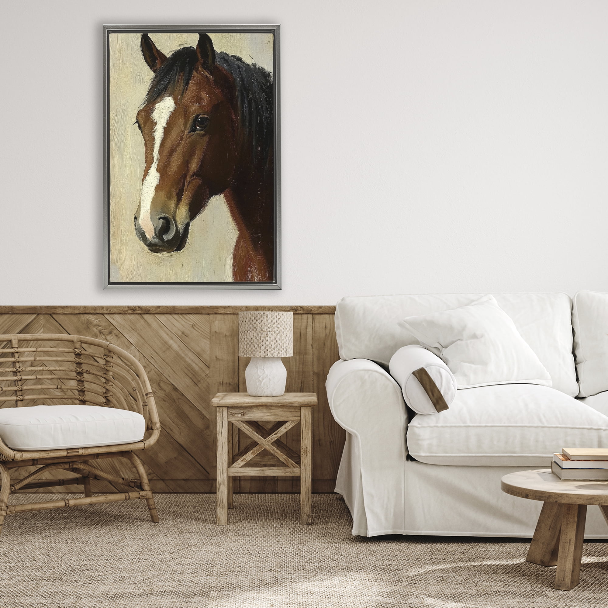 Stupell Industries Beautiful Brown Horse Portrait Gray Framed Floater Canvas Wall Art, design by Petal Prints Design