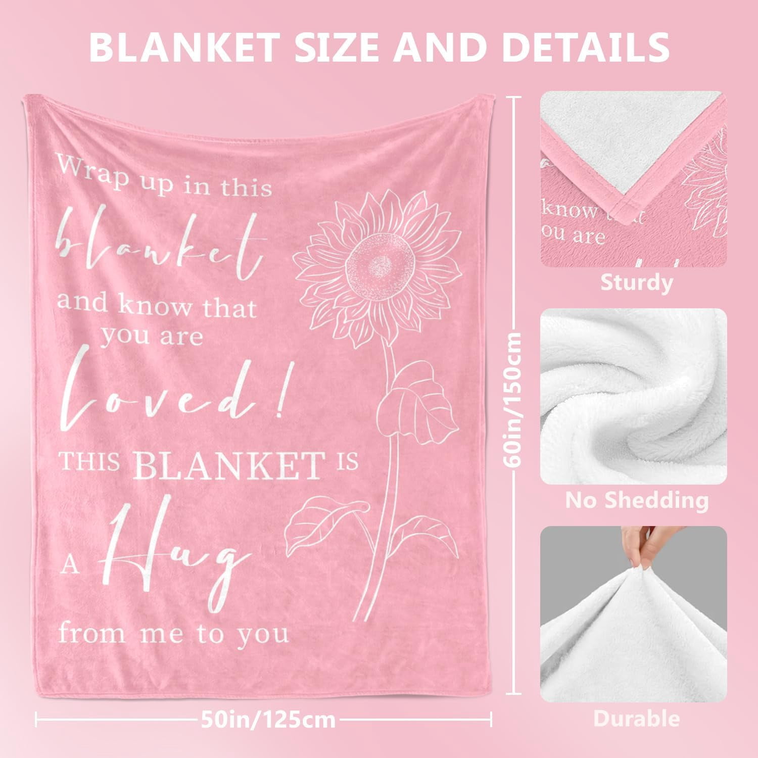 Get Well Gifts for Women After Surgery - Hug Blanket - Thinking of You Gift for Mom Friend Sister - Feel Better Inspirational Gifts for Women - Get Well Soon Gift - Purple Sunflower Blanket