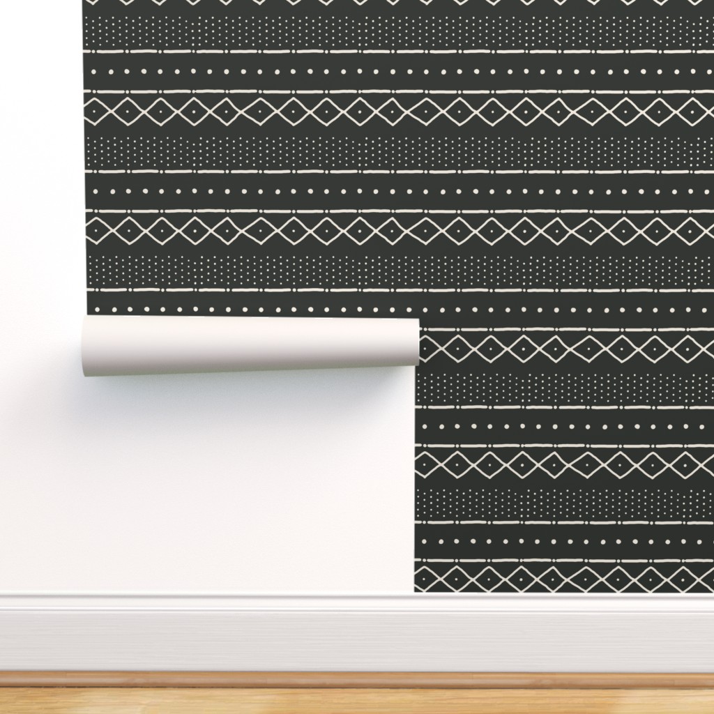 Peel & Stick Wallpaper 9ft x 2ft - Mudcloth Black African Tribal