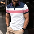 thumbnail image 2 of MYAOYI Mens Shirts Short Sleeve Polo Shirts, Color Block Striped Casual Breathable Summer Tops, 2 of 7
